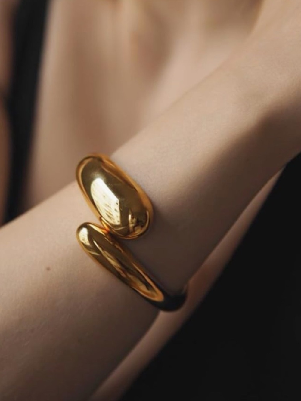 Gold Hinged Sculptural Cuff Bracelet